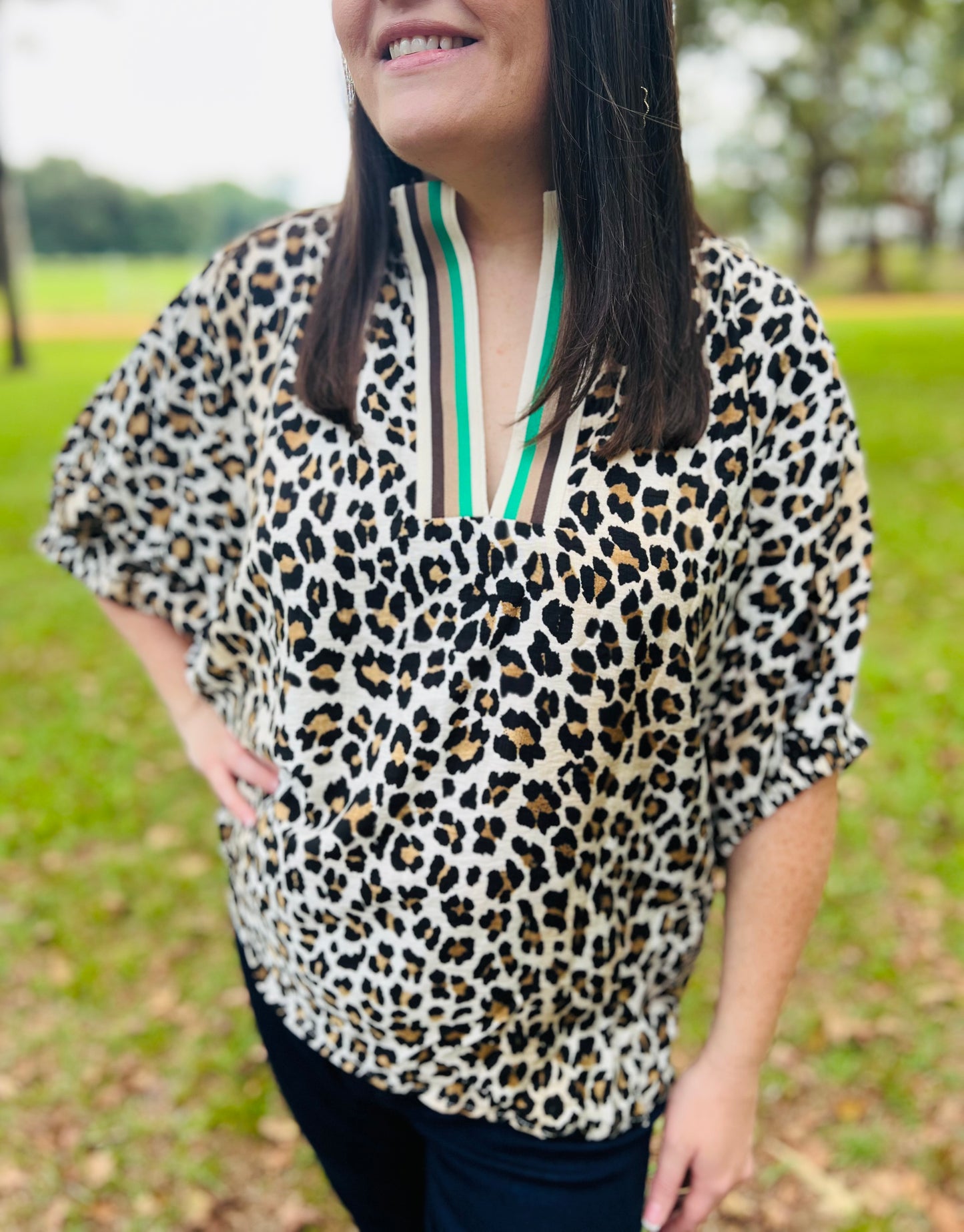 Leopard High Collar Blouse- Plus