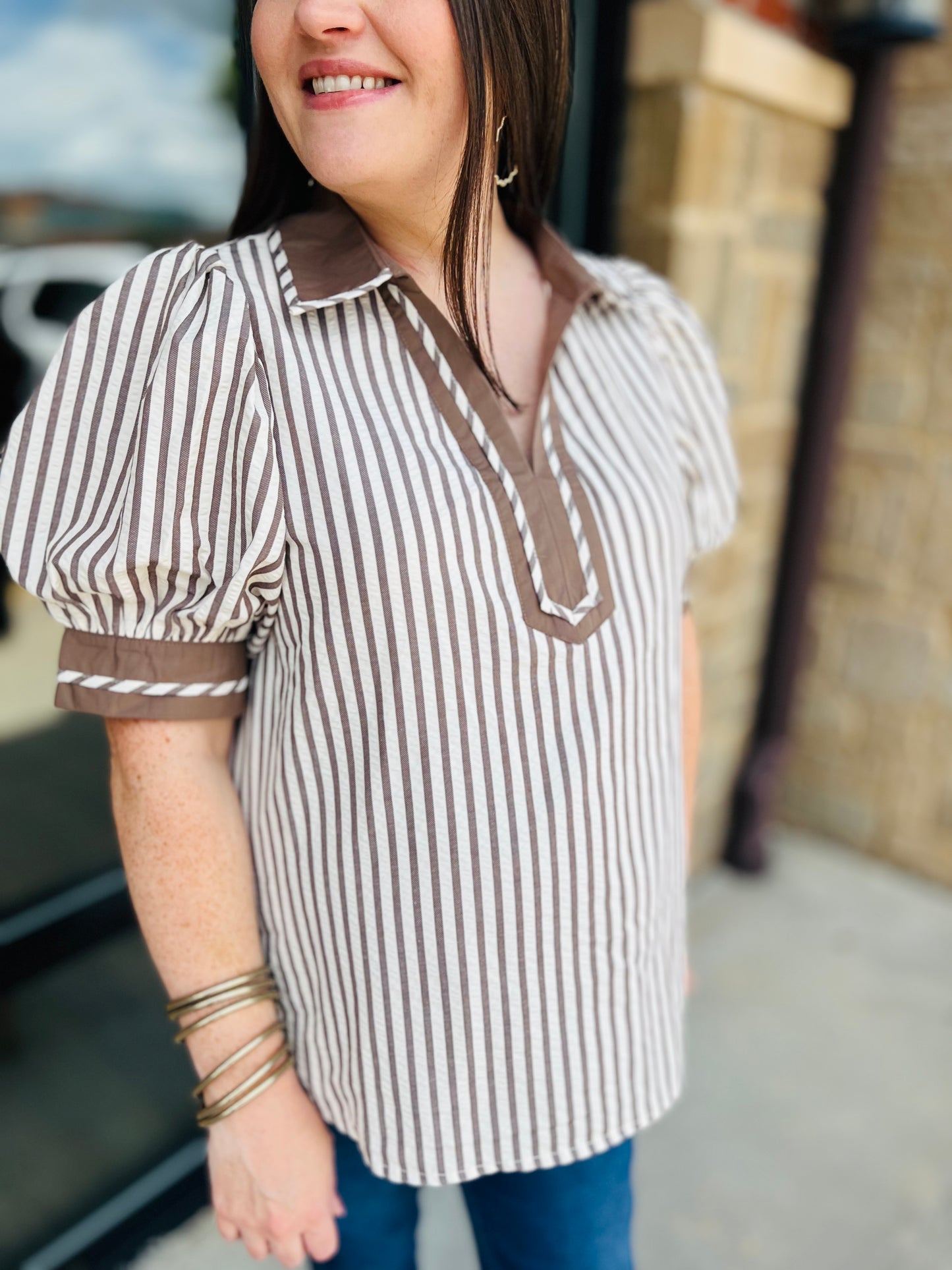 Mocha Mousse Striped Top