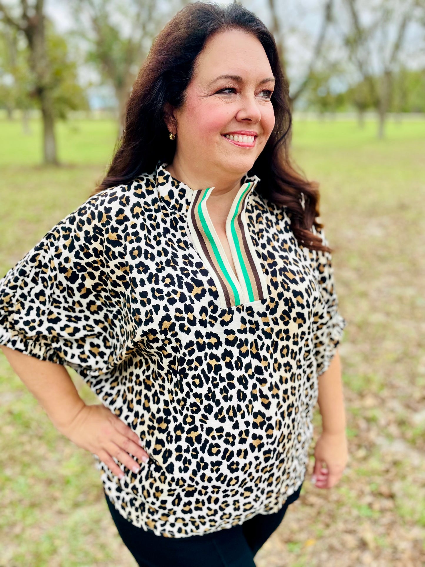 Leopard High Collar Blouse- Plus