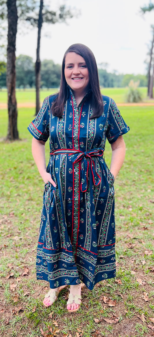 Navy Floral Midi Dress