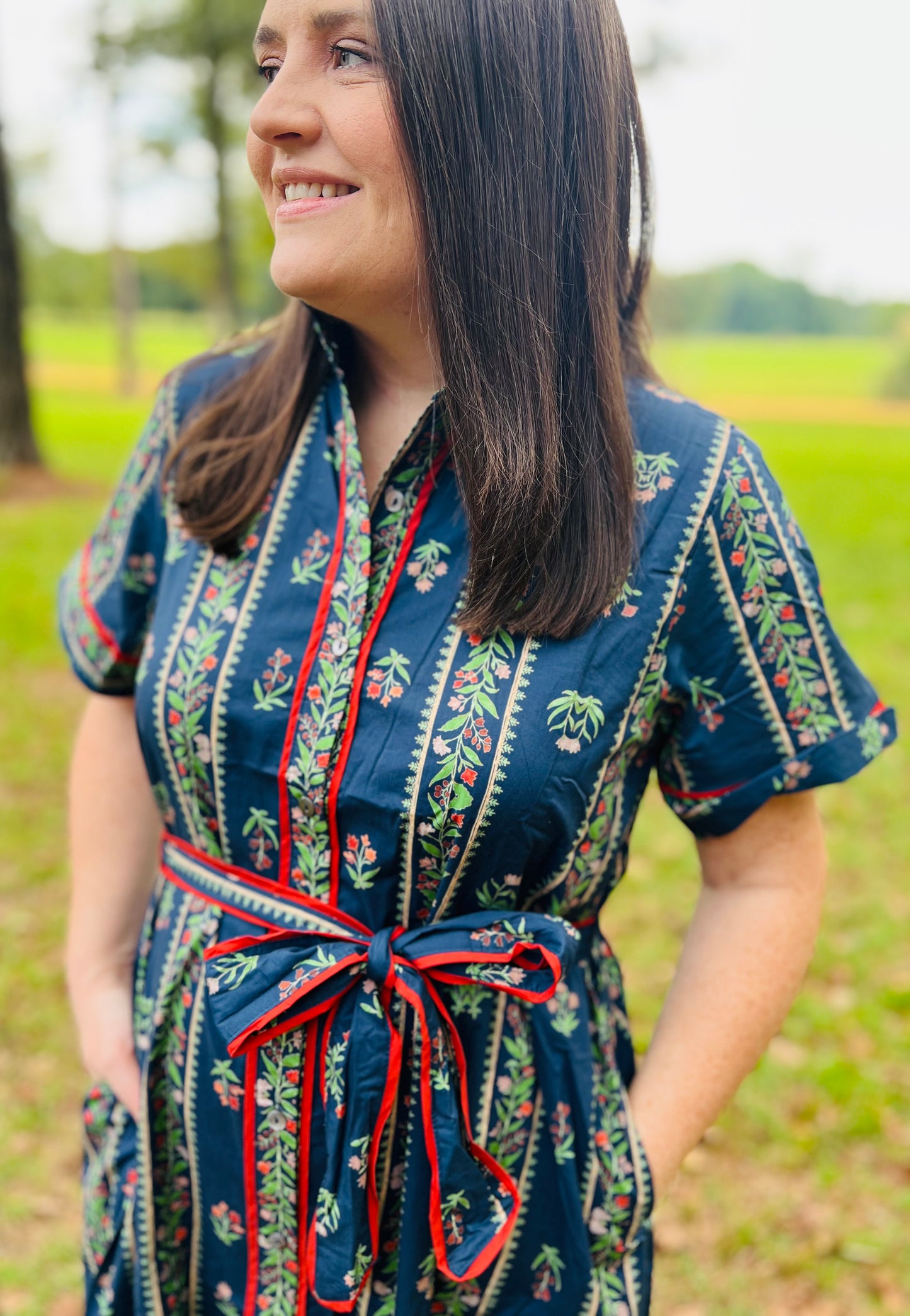 Navy Floral Midi Dress