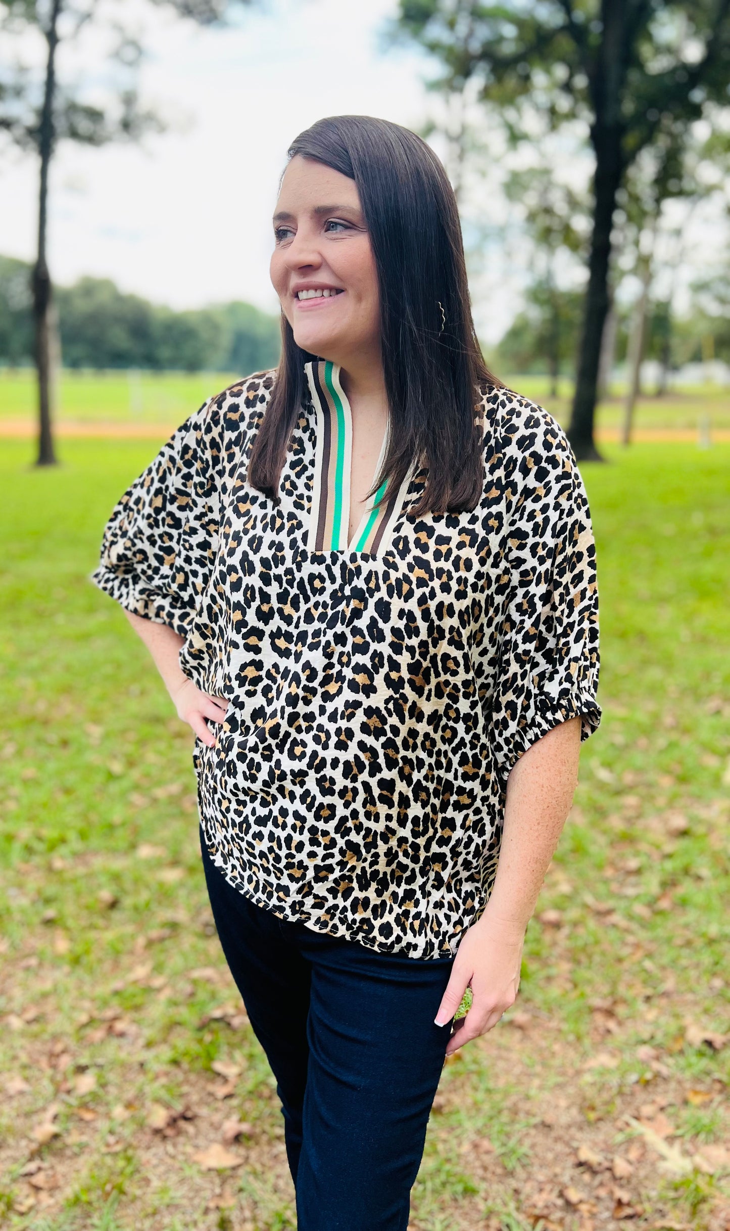 Leopard High Collar Blouse- Plus