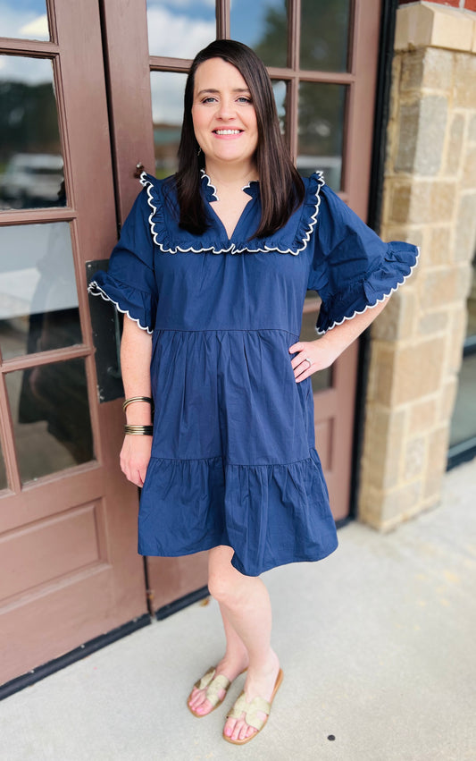 Navy Sweet Sailor Ruffle Dress