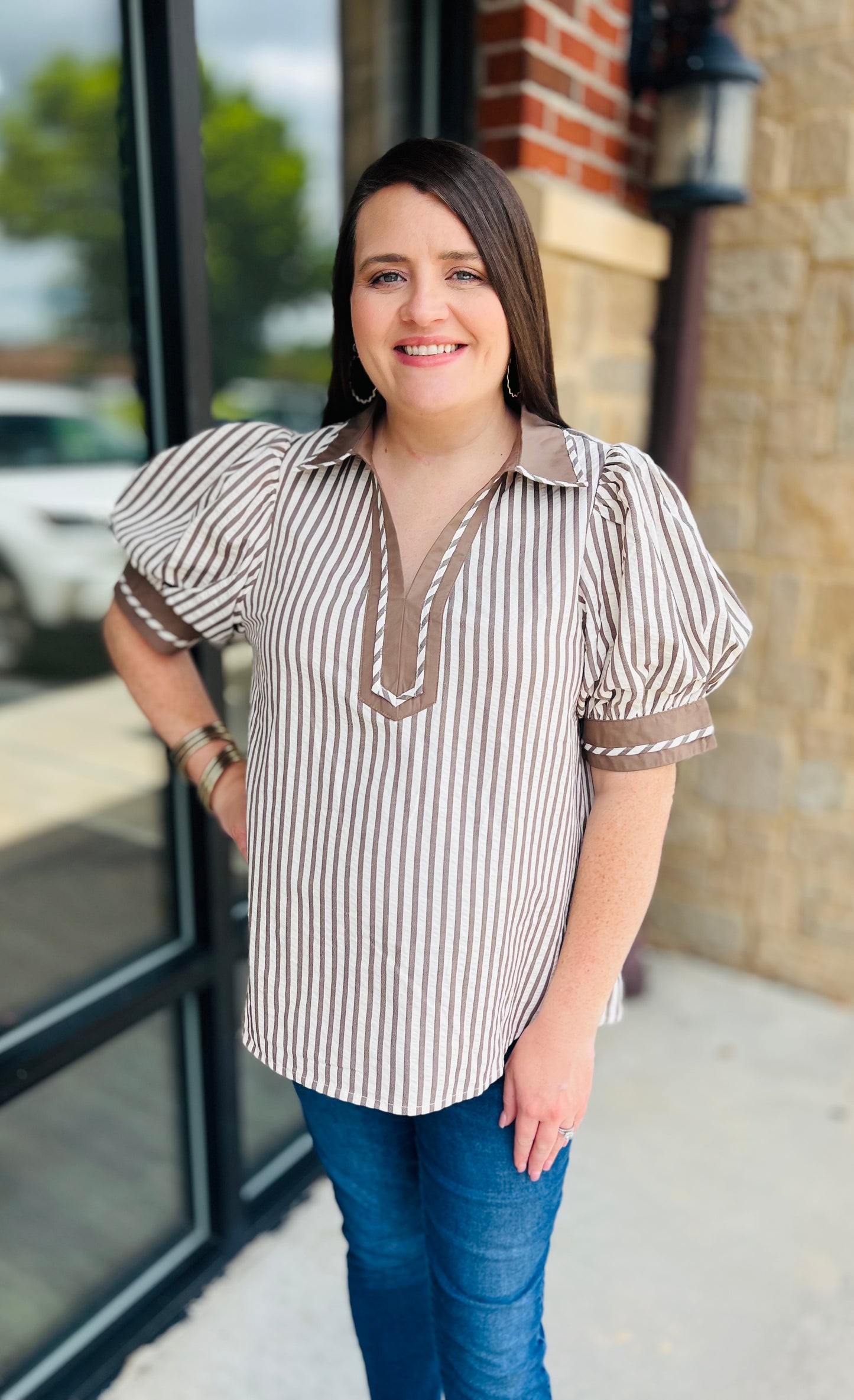 Mocha Mousse Striped Top