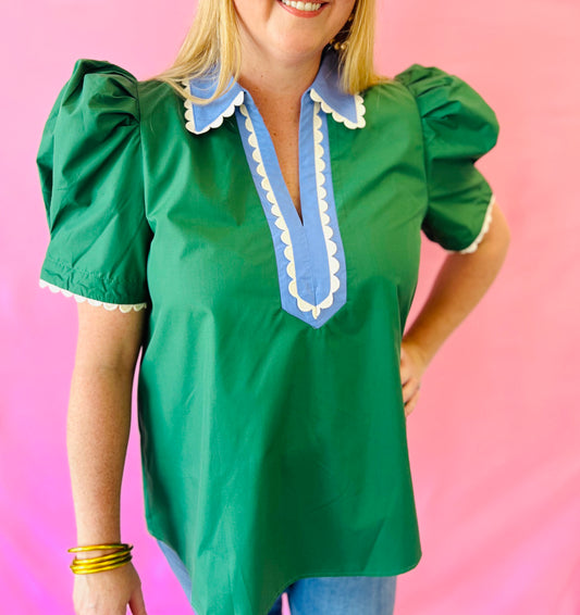 Hunter Green Puff Sleeve Top