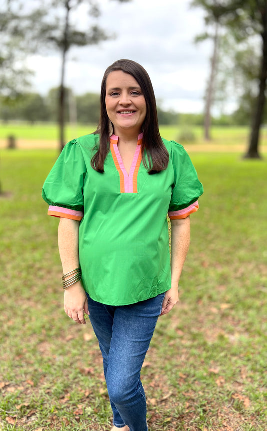 Kelly Green Bubble Sleeve Top