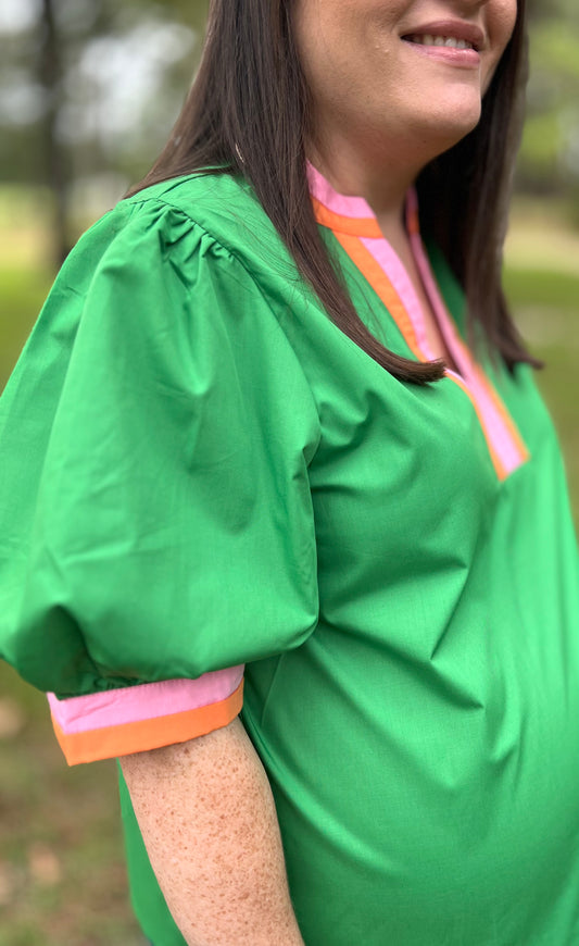 Kelly Green Bubble Sleeve Top