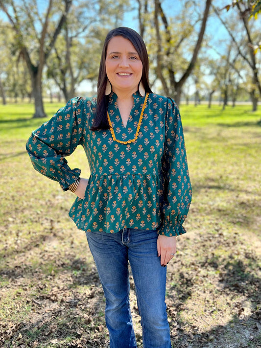 Teal Floral Peplum Top