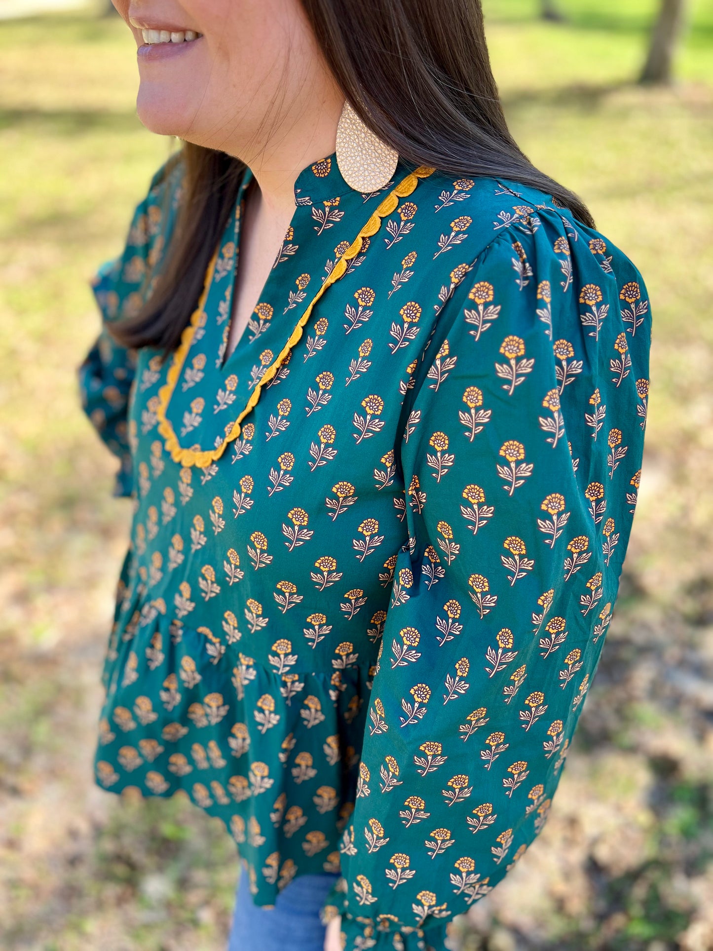 Teal Floral Peplum Top