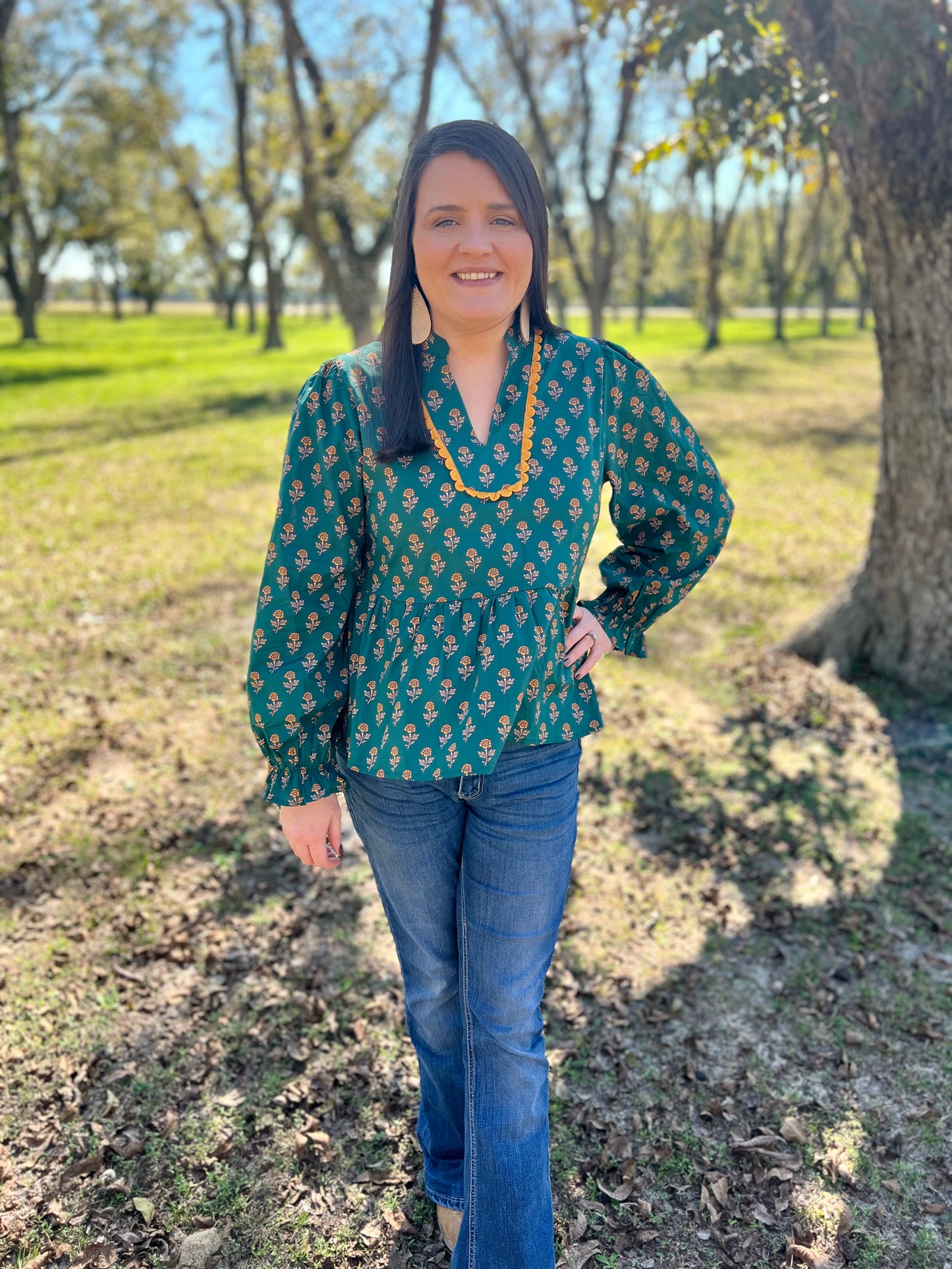 Teal Floral Peplum Top