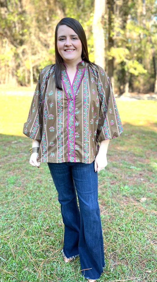 Brown Mixed Floral Blouse