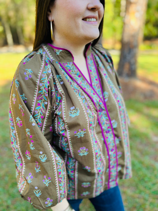 Brown Mixed Floral Blouse