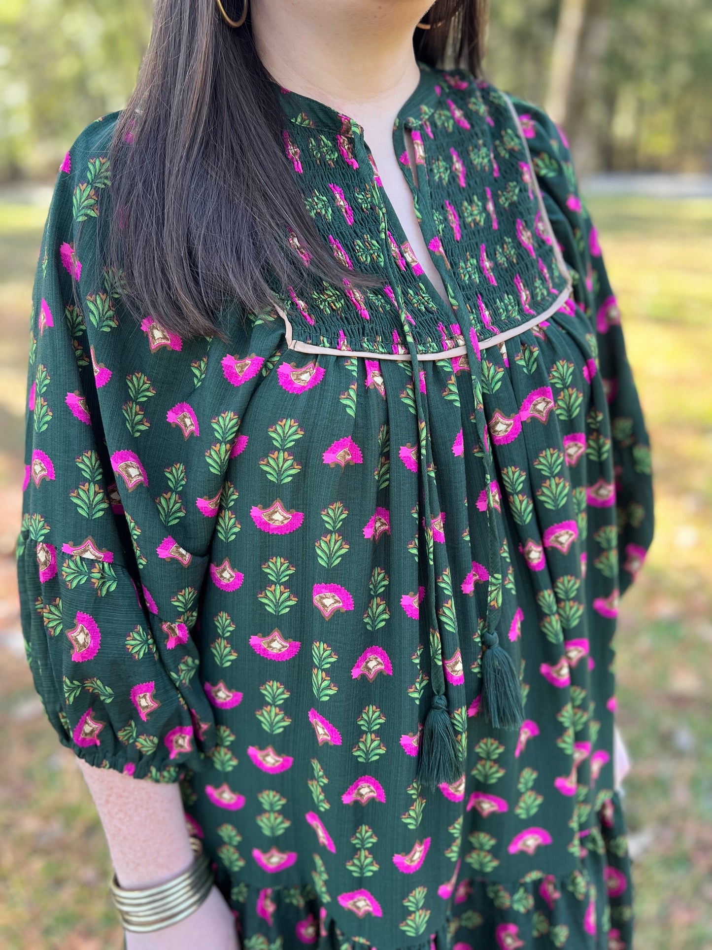 Hunter Green Mixed Floral Mini Dress