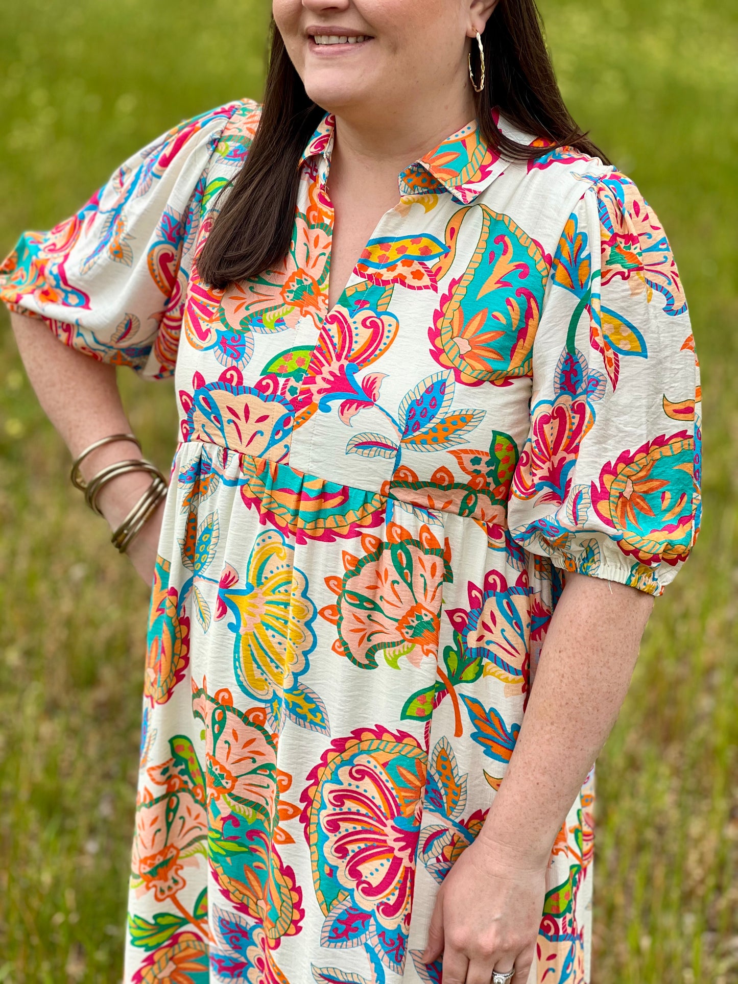 Umgee Cream Mix Paisley Midi Dress